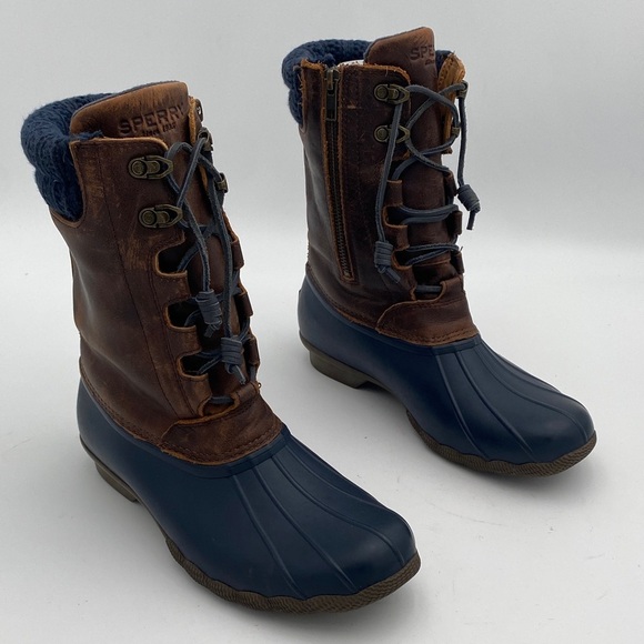 Sperry saltwater duck boots women 9M waterproof Dark Brown Navy rain snow casual - Picture 2 of 14